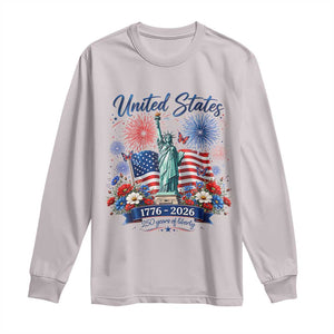 250th Anniversary USA Long Sleeve Shirt Patriotic Liberty Floral 250 Years American 4th July 1776 2026 TS10 Ice Gray Print Your Wear