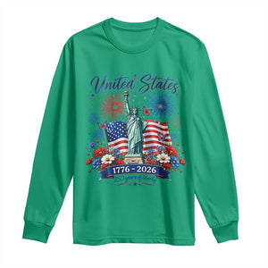 250th Anniversary USA Long Sleeve Shirt Patriotic Liberty Floral 250 Years American 4th July 1776 2026 TS10 Irish Green Print Your Wear