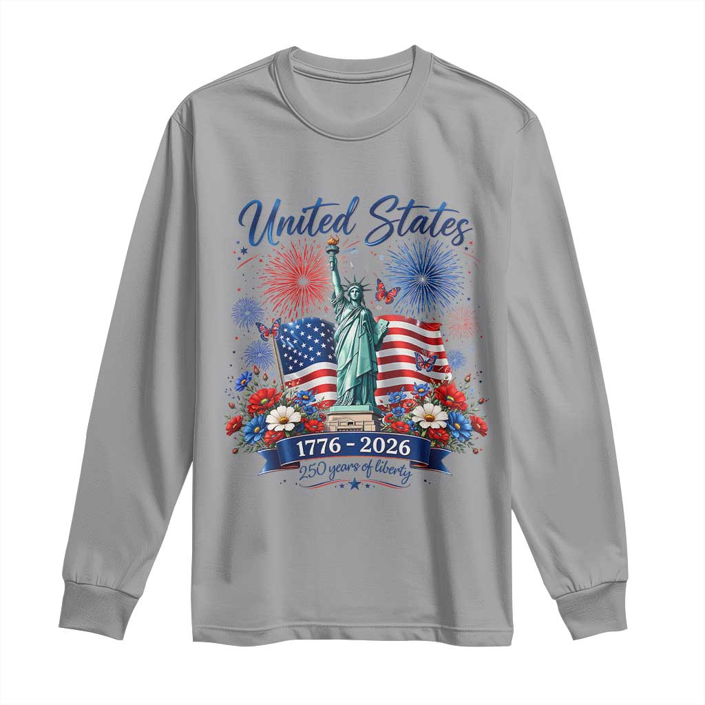 250th Anniversary USA Long Sleeve Shirt Patriotic Liberty Floral 250 Years American 4th July 1776 2026 TS10 Sport Gray Print Your Wear