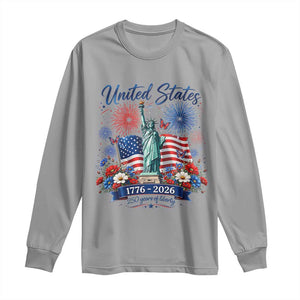 250th Anniversary USA Long Sleeve Shirt Patriotic Liberty Floral 250 Years American 4th July 1776 2026 TS10 Sport Gray Print Your Wear
