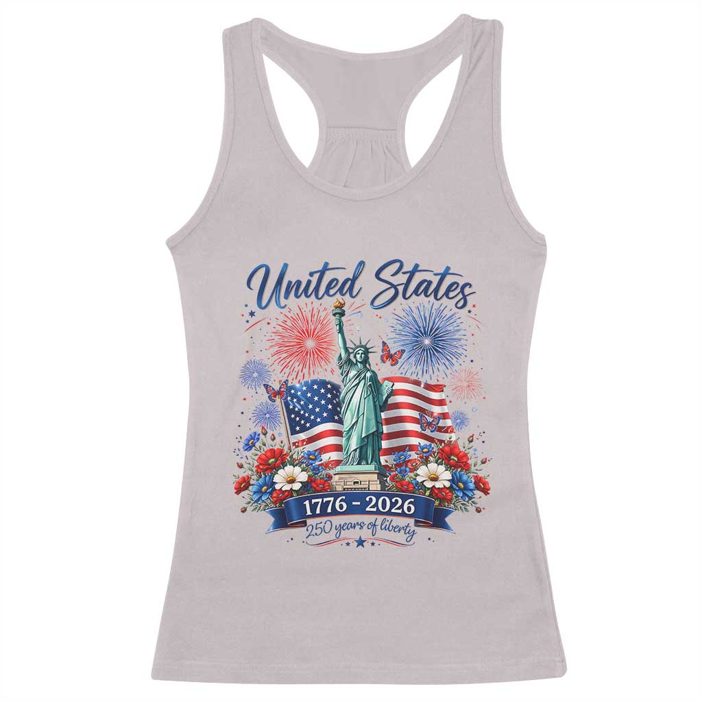 250th Anniversary USA Racerback Tank Top Patriotic Liberty Floral 250 Years American 4th July 1776 2026 TS10 Ice Gray Print Your Wear
