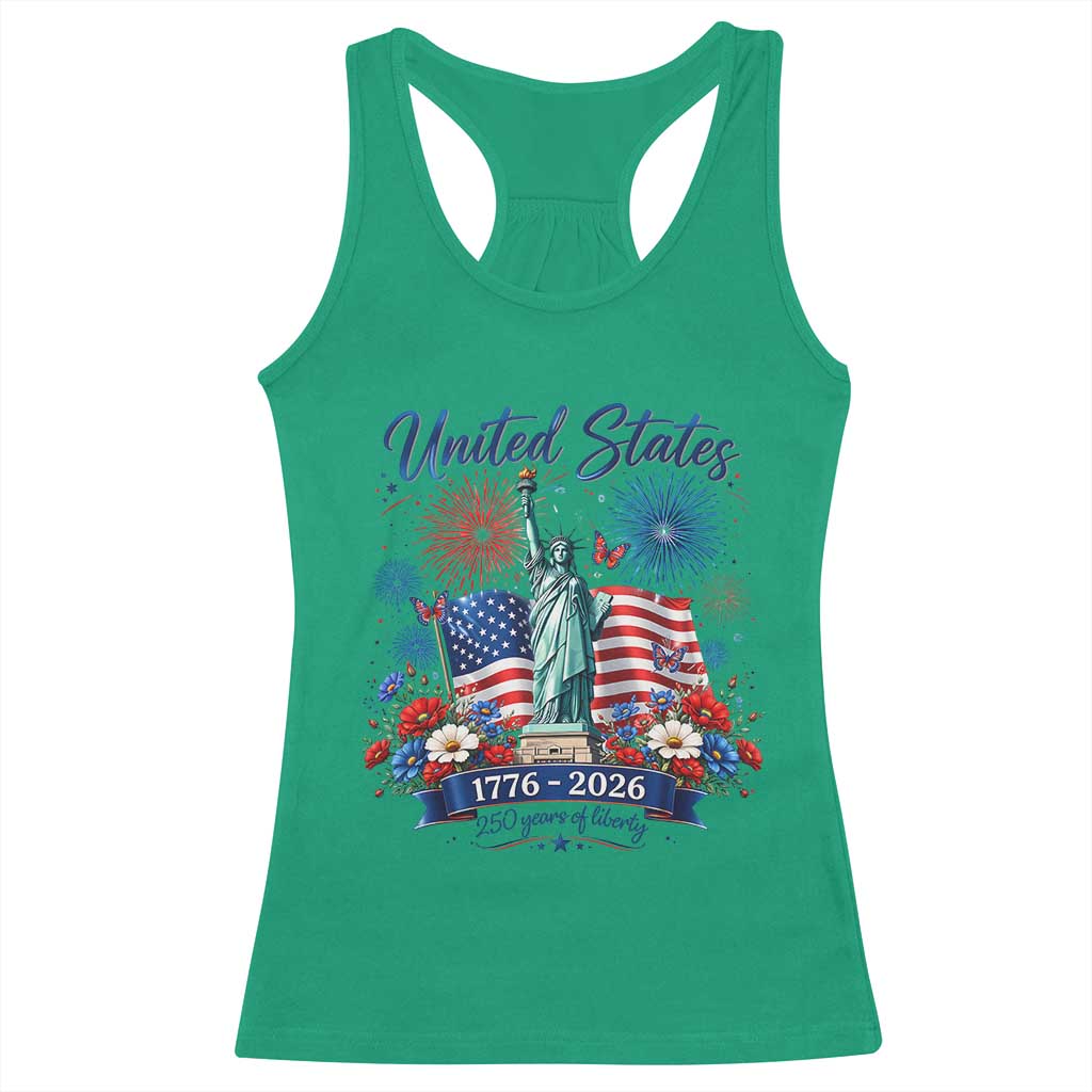 250th Anniversary USA Racerback Tank Top Patriotic Liberty Floral 250 Years American 4th July 1776 2026 TS10 Irish Green Print Your Wear