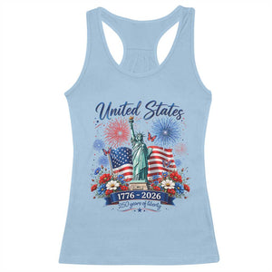 250th Anniversary USA Racerback Tank Top Patriotic Liberty Floral 250 Years American 4th July 1776 2026 TS10 Light Blue Print Your Wear