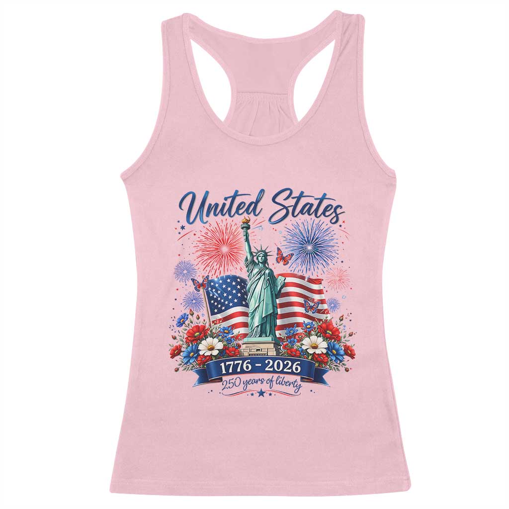 250th Anniversary USA Racerback Tank Top Patriotic Liberty Floral 250 Years American 4th July 1776 2026 TS10 Light Pink Print Your Wear