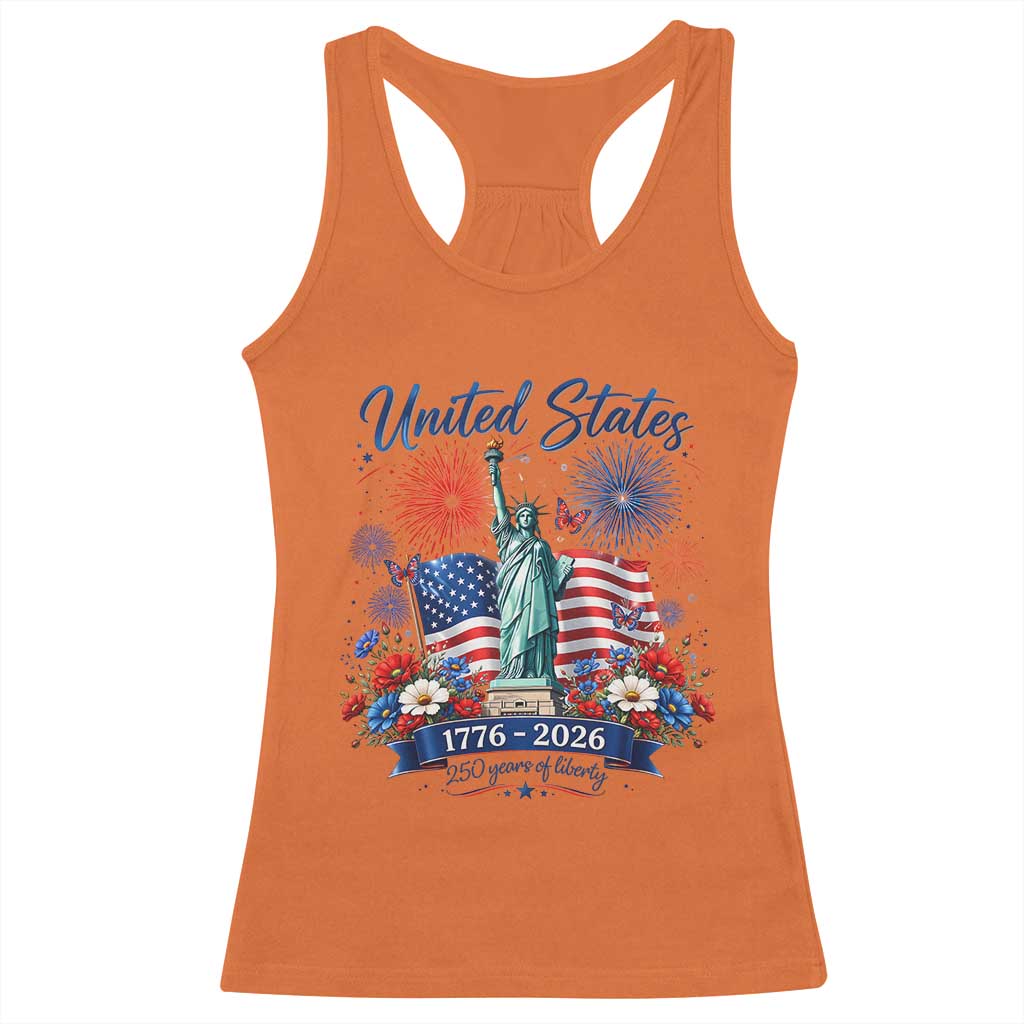 250th Anniversary USA Racerback Tank Top Patriotic Liberty Floral 250 Years American 4th July 1776 2026 TS10 Orange Print Your Wear