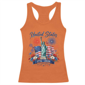 250th Anniversary USA Racerback Tank Top Patriotic Liberty Floral 250 Years American 4th July 1776 2026 TS10 Orange Print Your Wear