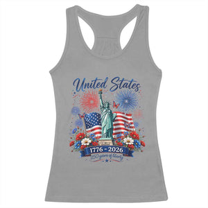 250th Anniversary USA Racerback Tank Top Patriotic Liberty Floral 250 Years American 4th July 1776 2026 TS10 Sport Gray Print Your Wear