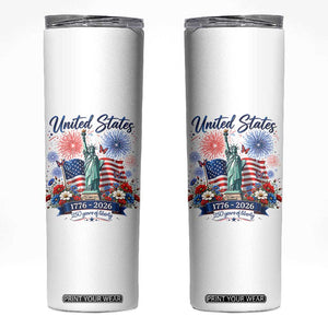 250th Anniversary USA Skinny Tumbler Patriotic Liberty Floral 250 Years American 4th July 1776 2026 TS10 White Print Your Wear