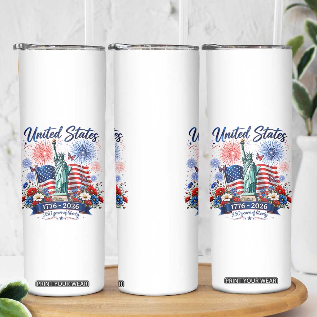 250th Anniversary USA Skinny Tumbler Patriotic Liberty Floral 250 Years American 4th July 1776 2026 TS10 Print Your Wear