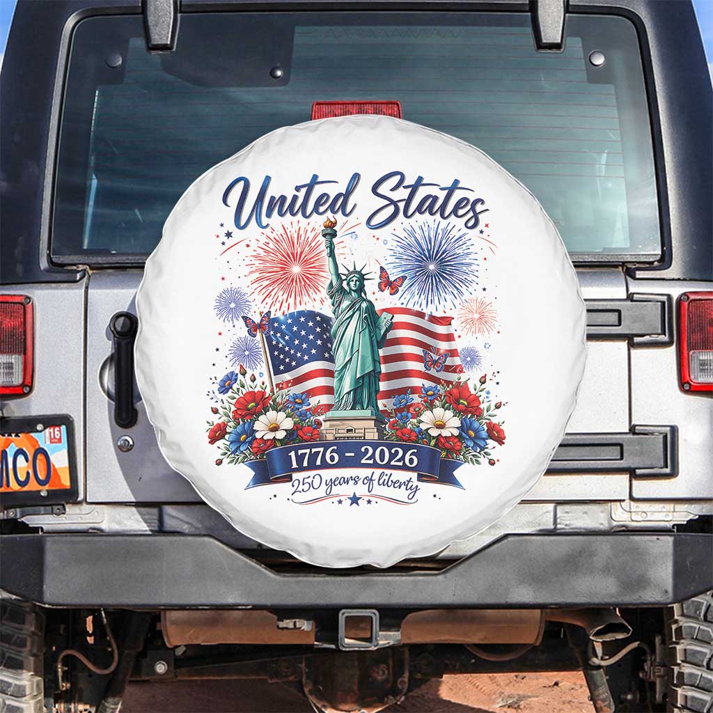 250th Anniversary USA Spare Tire Cover Patriotic Liberty Floral 250 Years American 4th July 1776 2026 TS10 No hole White Print Your Wear