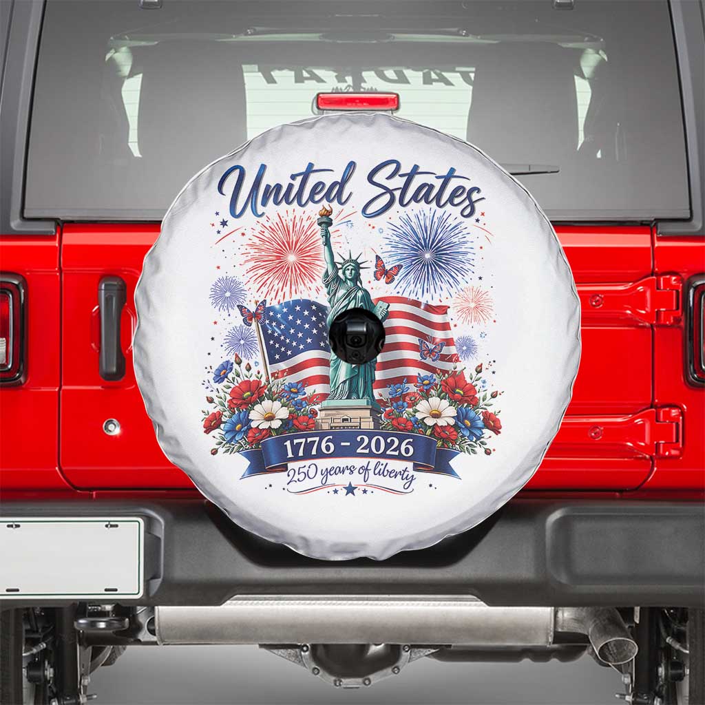 250th Anniversary USA Spare Tire Cover Patriotic Liberty Floral 250 Years American 4th July 1776 2026 TS10 White Print Your Wear