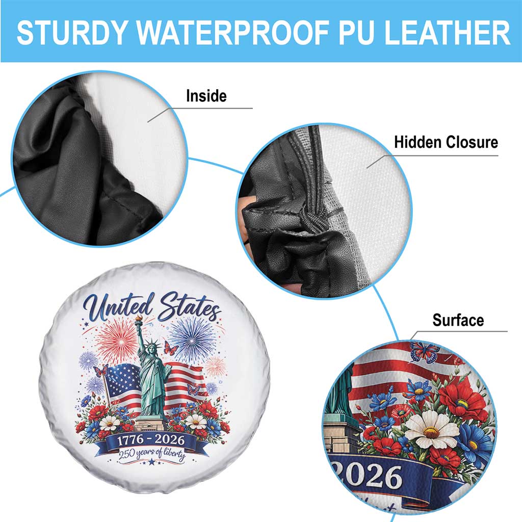 250th Anniversary USA Spare Tire Cover Patriotic Liberty Floral 250 Years American 4th July 1776 2026 TS10 Print Your Wear