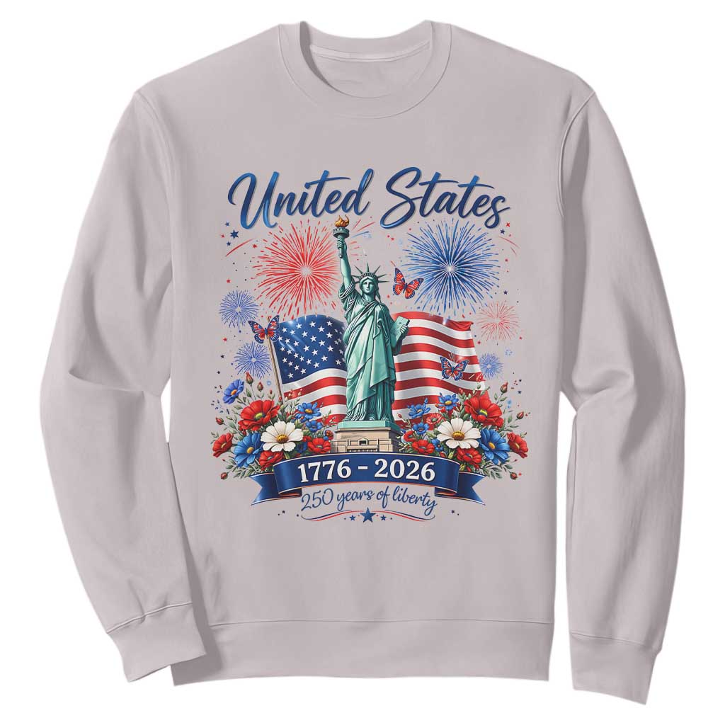 250th Anniversary USA Sweatshirt Patriotic Liberty Floral 250 Years American 4th July 1776 2026 TS10 Ice Gray Print Your Wear