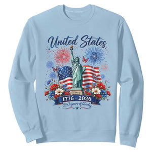 250th Anniversary USA Sweatshirt Patriotic Liberty Floral 250 Years American 4th July 1776 2026 TS10 Light Blue Print Your Wear