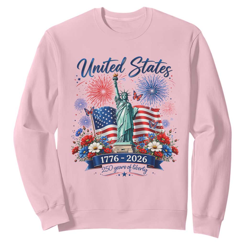 250th Anniversary USA Sweatshirt Patriotic Liberty Floral 250 Years American 4th July 1776 2026 TS10 Light Pink Print Your Wear