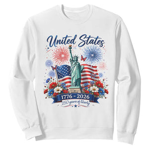 250th Anniversary USA Sweatshirt Patriotic Liberty Floral 250 Years American 4th July 1776 2026 TS10 White Print Your Wear