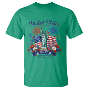 250th Anniversary USA T Shirt Patriotic Liberty Floral 250 Years American 4th July 1776 2026 TS10 Irish Green Print Your Wear