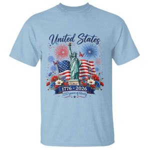 250th Anniversary USA T Shirt Patriotic Liberty Floral 250 Years American 4th July 1776 2026 TS10 Light Blue Print Your Wear