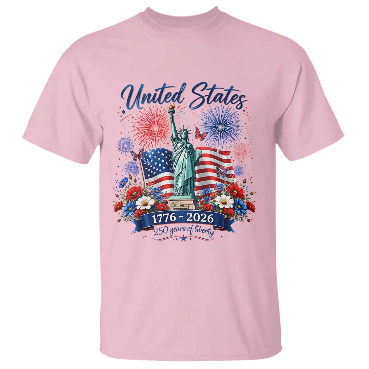 250th Anniversary USA T Shirt Patriotic Liberty Floral 250 Years American 4th July 1776 2026 TS10 Light Pink Print Your Wear