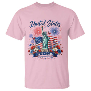 250th Anniversary USA T Shirt Patriotic Liberty Floral 250 Years American 4th July 1776 2026 TS10 Light Pink Print Your Wear