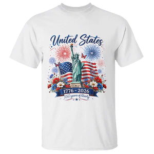 250th Anniversary USA T Shirt Patriotic Liberty Floral 250 Years American 4th July 1776 2026 TS10 White Print Your Wear