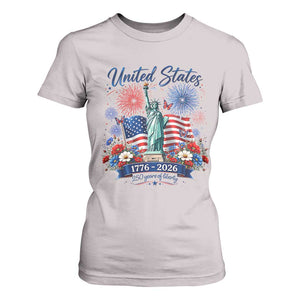 250th Anniversary USA T Shirt For Women Patriotic Liberty Floral 250 Years American 4th July 1776 2026 TS10 Ice Gray Print Your Wear