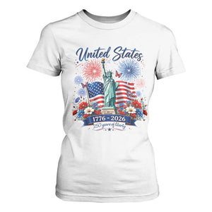 250th Anniversary USA T Shirt For Women Patriotic Liberty Floral 250 Years American 4th July 1776 2026 TS10 White Print Your Wear