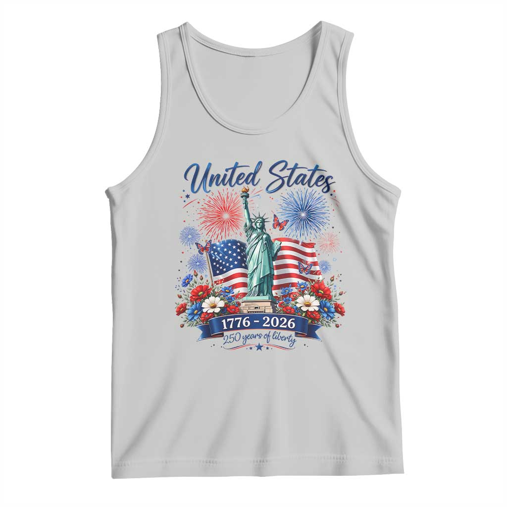 250th Anniversary USA Tank Top Patriotic Liberty Floral 250 Years American 4th July 1776 2026 TS10 Ash Print Your Wear