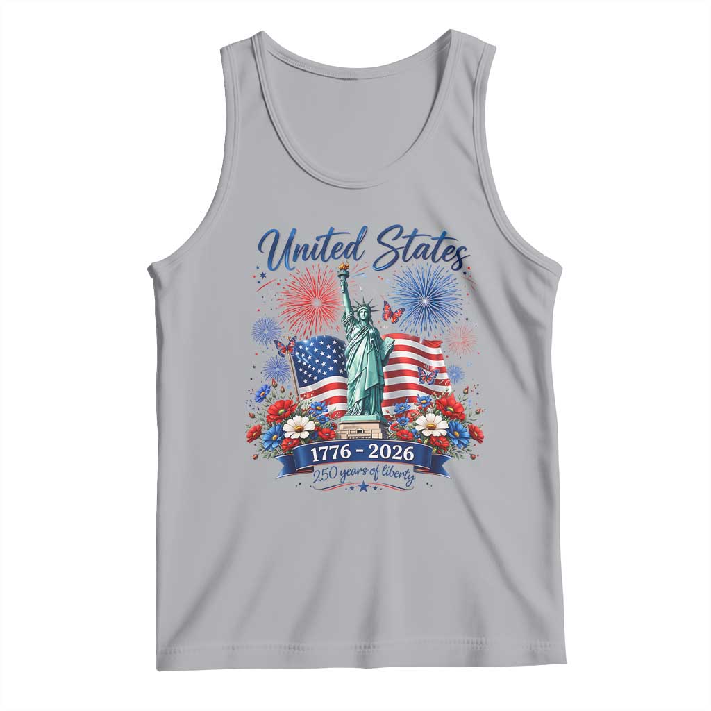 250th Anniversary USA Tank Top Patriotic Liberty Floral 250 Years American 4th July 1776 2026 TS10 Athletic Heather Print Your Wear