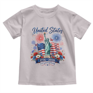 250th Anniversary USA Toddler T Shirt Patriotic Liberty Floral 250 Years American 4th July 1776 2026 TS10 Ice Gray Print Your Wear