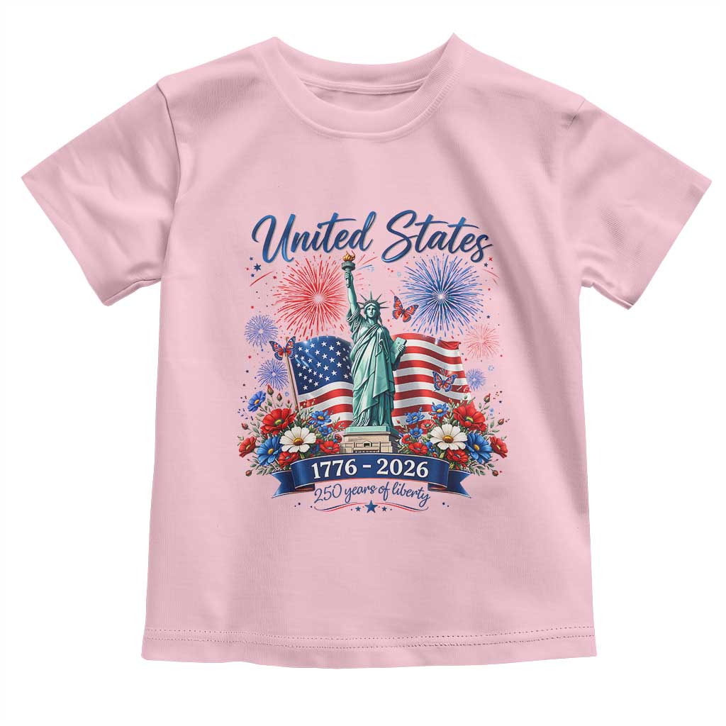 250th Anniversary USA Toddler T Shirt Patriotic Liberty Floral 250 Years American 4th July 1776 2026 TS10 Light Pink Print Your Wear