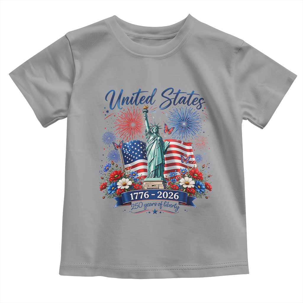250th Anniversary USA Toddler T Shirt Patriotic Liberty Floral 250 Years American 4th July 1776 2026 TS10 Sport Gray Print Your Wear