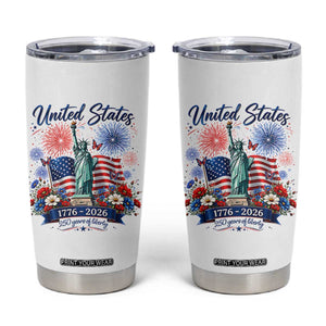 250th Anniversary USA Tumbler Cup Patriotic Liberty Floral 250 Years American 4th July 1776 2026 TS10 White Print Your Wear