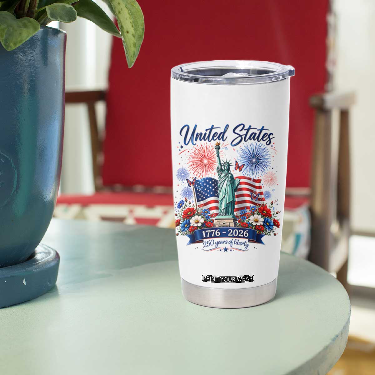 250th Anniversary USA Tumbler Cup Patriotic Liberty Floral 250 Years American 4th July 1776 2026 TS10 Print Your Wear