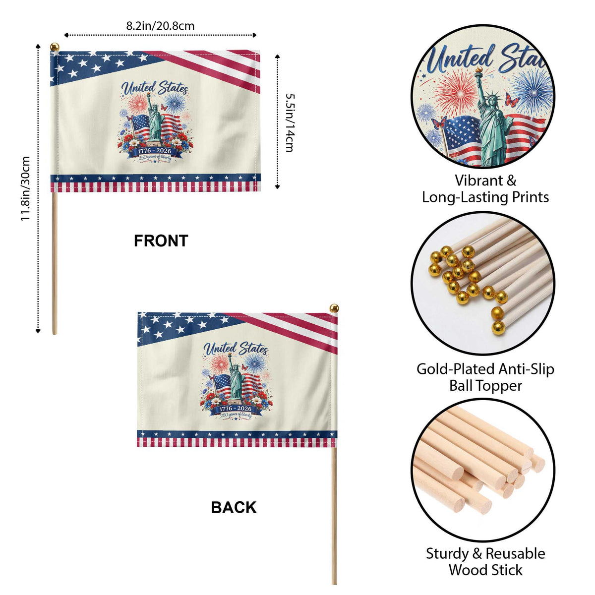 250th Anniversary USA Patriotic Handheld Flag Liberty Floral 250 Years American 4th July 1776 2026 TS10 Print Your Wear