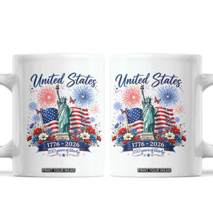 250th Anniversary USA Coffee Mug Patriotic Liberty Floral 250 Years American 4th July 1776 2026 TS10 White Print Your Wear
