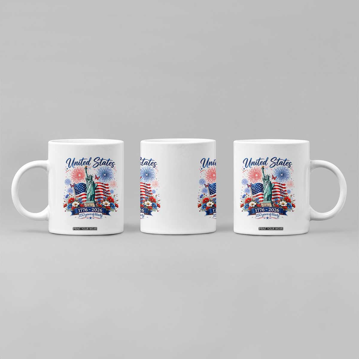 250th Anniversary USA Coffee Mug Patriotic Liberty Floral 250 Years American 4th July 1776 2026 TS10 Print Your Wear