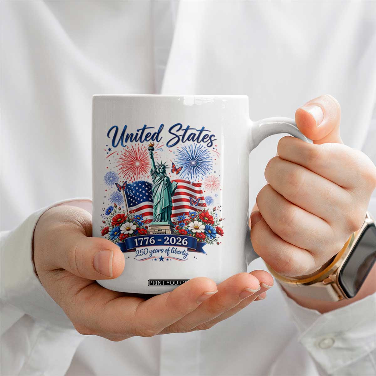 250th Anniversary USA Coffee Mug Patriotic Liberty Floral 250 Years American 4th July 1776 2026 TS10 Print Your Wear