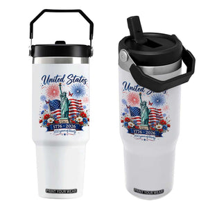 250th Anniversary USA Flip Straw Tumbler Patriotic Liberty Floral 250 Years American 4th July 1776 2026 TS10 One Size: 30 oz White Print Your Wear