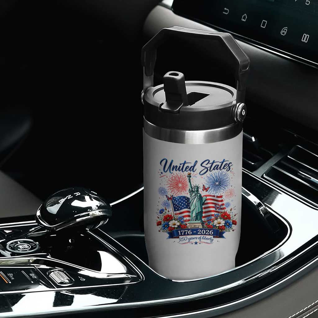 250th Anniversary USA Flip Straw Tumbler Patriotic Liberty Floral 250 Years American 4th July 1776 2026 TS10 Print Your Wear