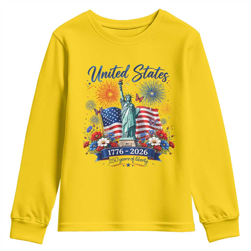 250th Anniversary USA Youth Sweatshirt Patriotic Liberty Floral 250 Years American 4th July 1776 2026 TS10 Daisy Print Your Wear