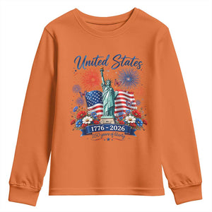 250th Anniversary USA Youth Sweatshirt Patriotic Liberty Floral 250 Years American 4th July 1776 2026 TS10 Orange Print Your Wear