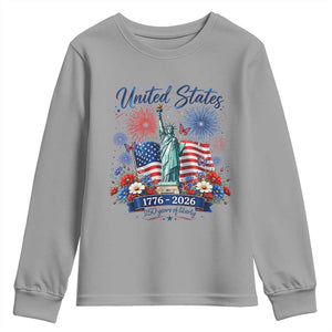 250th Anniversary USA Youth Sweatshirt Patriotic Liberty Floral 250 Years American 4th July 1776 2026 TS10 Sport Gray Print Your Wear