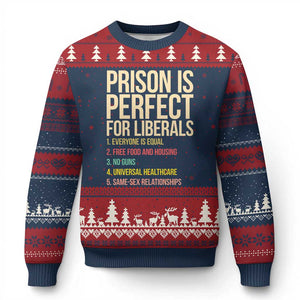 Prison Is Perfect For Liberals Ugly Christmas Sweater Funny Anti Liberal Quote Satire Statement Subtle FDT Political Humor