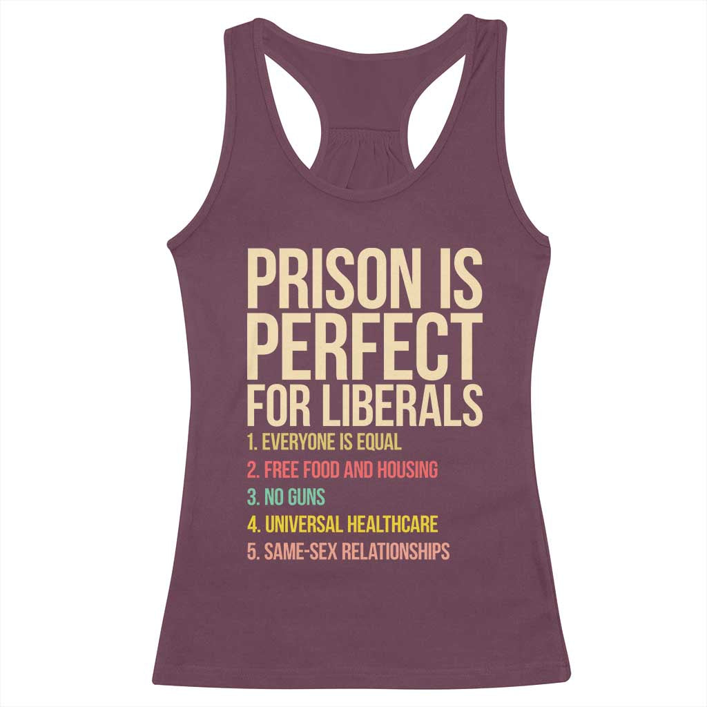 Prison Is Perfect For Liberals Racerback Tank Top Funny Anti Liberal Quote Satire Statement Subtle FDT Political Humor