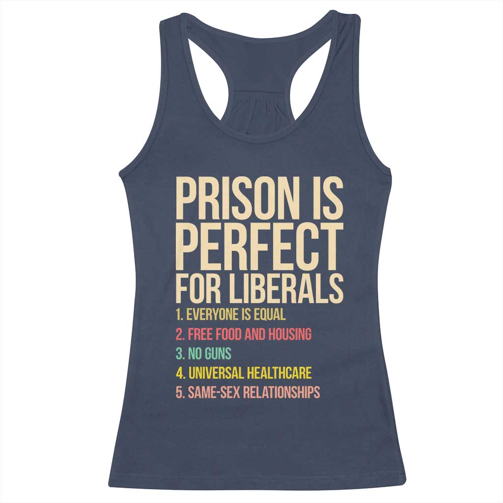 Prison Is Perfect For Liberals Racerback Tank Top Funny Anti Liberal Quote Satire Statement Subtle FDT Political Humor