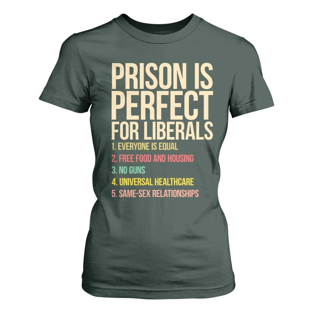 Prison Is Perfect For Liberals T Shirt For Women Funny Anti Liberal Quote Satire Statement Subtle FDT Political Humor