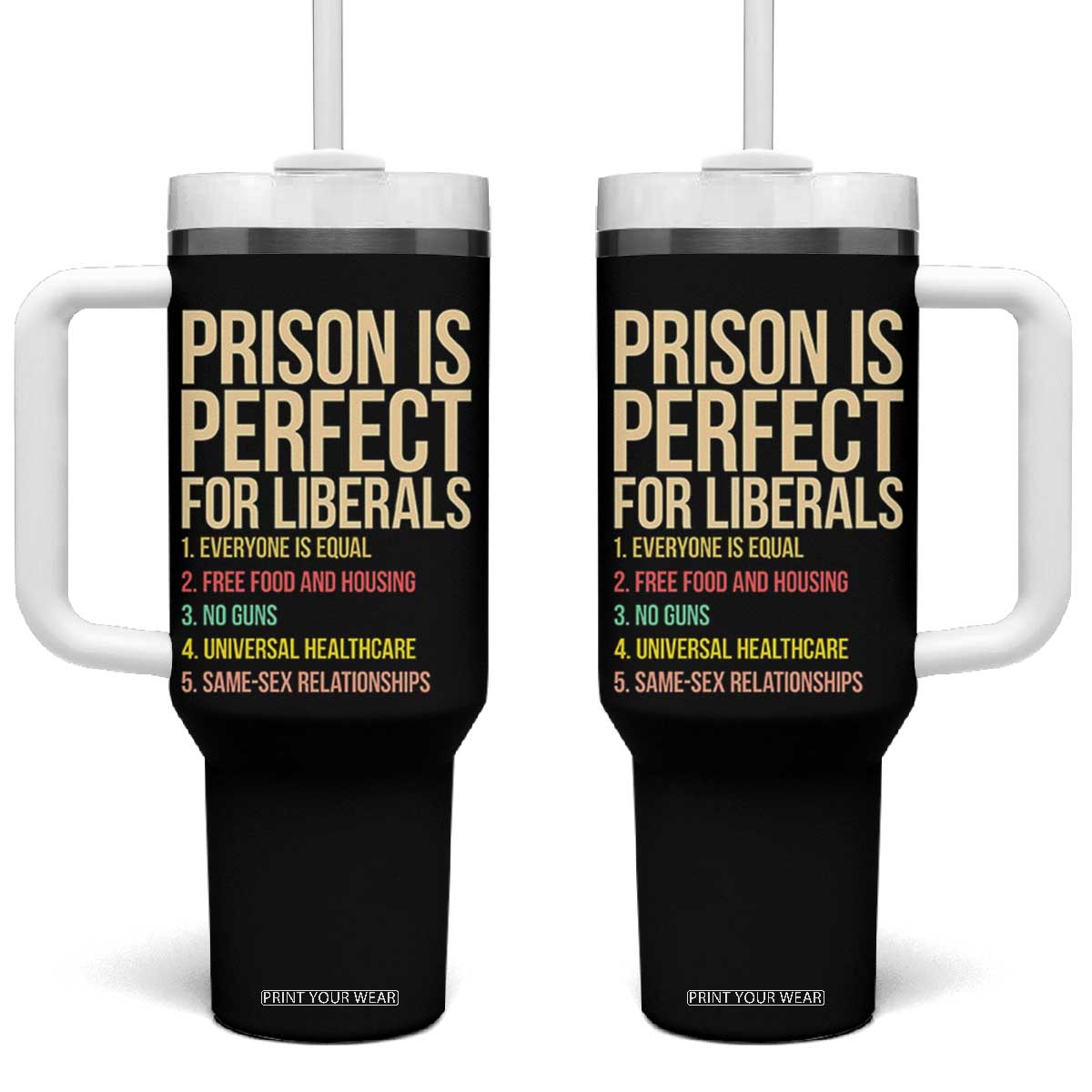 Prison Is Perfect For Liberals Tumbler With Handle Funny Anti Liberal Quote Satire Statement Subtle FDT Political Humor