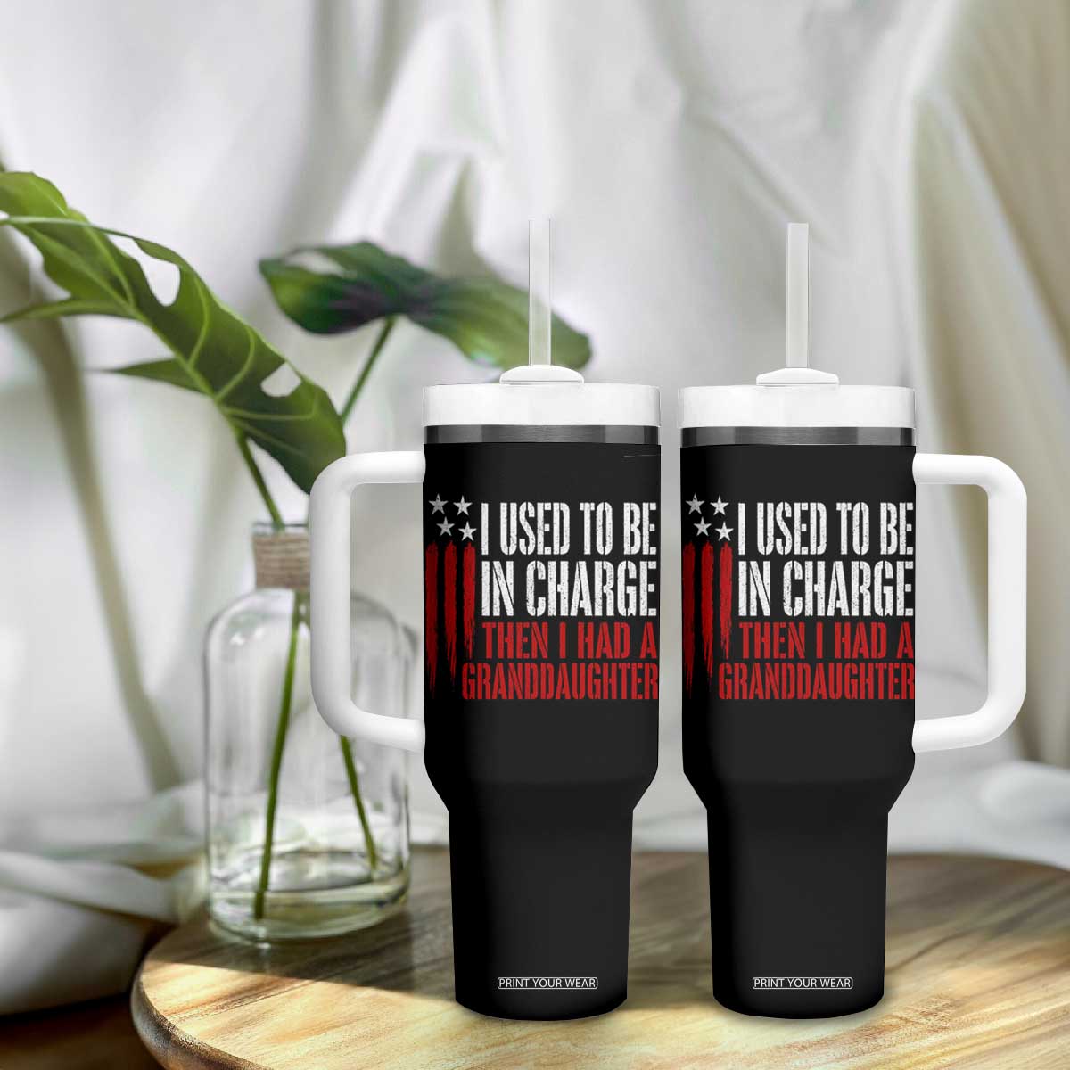 I Used To Be in Charge Then I Had A Granddaughter Tumbler With Handle Funny Saying Gag Gift Birthday Grandpa Fathers Day US Flag