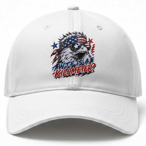 Funny 4th Of July WTF Is A Kilometer Baseball Cap Vintage USA Meme Patriotic Eagle Humor Independence Day